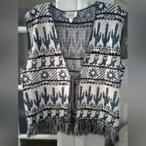 Joyce Women's Blue and White Country Western Sweater Vest